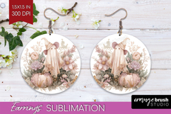 Cute Ghost Round Earrings - Spooky Halloween PNG Sublimation Product Image 1