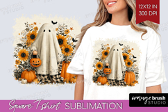 Ghost Halloween Square Tshirt Background Spooky Season PNG Product Image 1