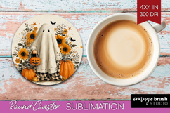 Ghost Halloween Round Coaster Spooky Season Coaster PNG Product Image 1