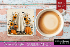Ghost Halloween Square Coaster Spooky Season Coaster PNG Product Image 1