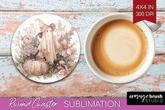 Cute Ghost Round Coaster - Spooky Halloween Coaster PNG Product Image 1