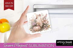 Cute Ghost Magnet Sublimation - Spooky Halloween Square PNG Product Image 1