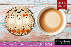 Cute Ghost Round Coaster - Spooky Halloween Coaster PNG Product Image 1