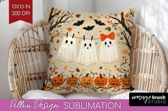 Cute Ghost Pillow Sublimation - Spooky Halloween Pillow PNG Product Image 1
