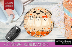 Cute Ghost Car Coaster - Spooky Halloween Coaster PNG Product Image 1