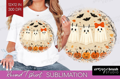 Cute Ghost Round Tshirt Background - Spooky Halloween PNG Product Image 1