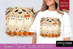 Cute Ghost Square Tshirt Background - Spooky Halloween PNG Product Image 1