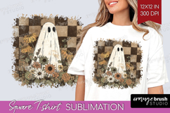 Cute Ghost Square Tshirt Background - Spooky Halloween PNG Product Image 1