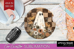 Cute Ghost Car Coaster - Spooky Halloween Coaster PNG Product Image 1