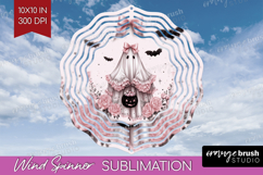 Ghost Cute Wind Spinner Sublimation PNG Pink Halloween Round Product Image 1