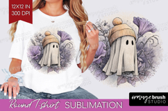 Cute Ghost Round Tshirt Background - Spooky Halloween PNG Product Image 1