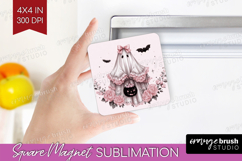 Ghost Cute Magnet Sublimation Pink Halloween Square Magnet Product Image 1