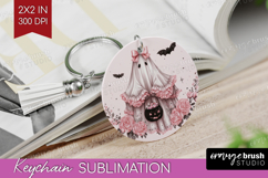 Ghost Cute Keychain PNG Pink Halloween Keychain Sublimation Product Image 1