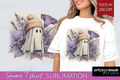 Cute Ghost Square Tshirt Background - Spooky Halloween PNG Product Image 1