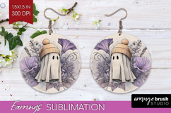 Cute Ghost Round Earrings - Spooky Halloween PNG Sublimation Product Image 1