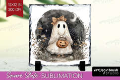Cute Ghost Slate PNG - Spooky Halloween Square Slate Product Image 1