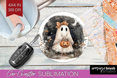 Cute Ghost Car Coaster - Spooky Halloween Coaster PNG Product Image 1
