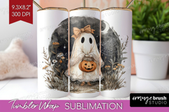 Cute Ghost Tumbler Wrap - Spooky Halloween Tumbler PNG Product Image 1