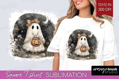 Cute Ghost Square Tshirt Background - Spooky Halloween PNG Product Image 1