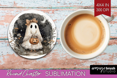 Cute Ghost Round Coaster - Spooky Halloween Coaster PNG Product Image 1