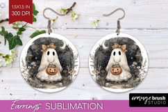 Cute Ghost Round Earrings - Spooky Halloween PNG Sublimation Product Image 1
