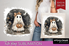 Cute Ghost Tote Bag - Spooky Halloween Tote Bag PNG Product Image 1