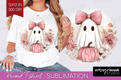 Cute Ghost Round Tshirt Background - Spooky Halloween PNG Product Image 1