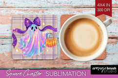 Cute Ghost Square Coaster - Spooky Halloween Coaster PNG Product Image 1