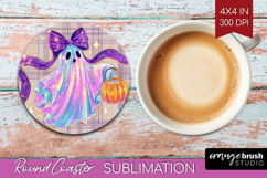 Cute Ghost Round Coaster - Spooky Halloween Coaster PNG Product Image 1