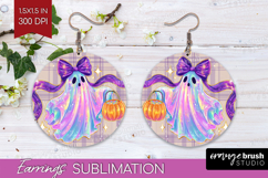 Cute Ghost Round Earrings - Spooky Halloween PNG Sublimation Product Image 1