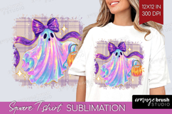 Cute Ghost Square Tshirt Background - Spooky Halloween PNG Product Image 1