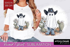 Cute Ghost Round Tshirt Background - Spooky Halloween PNG Product Image 1