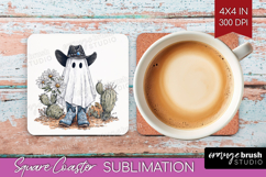 Cute Ghost Square Coaster - Spooky Halloween Coaster PNG Product Image 1