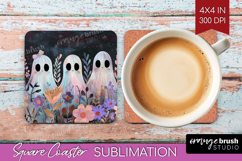 Cute Ghost Square Coaster - Spooky Halloween Coaster PNG Product Image 1