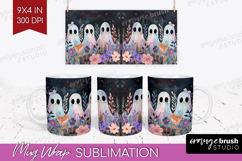 Cute Ghost Mug Wrap - Spooky Halloween Mug PNG Sublimation Product Image 1
