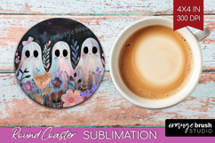 Cute Ghost Round Coaster - Spooky Halloween Coaster PNG Product Image 1