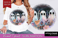 Cute Ghost Round Tshirt Background - Spooky Halloween PNG Product Image 1