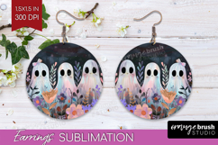 Cute Ghost Round Earrings - Spooky Halloween PNG Sublimation Product Image 1