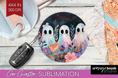 Cute Ghost Car Coaster - Spooky Halloween Coaster PNG Product Image 1