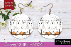 Cute Ghost Round Earrings - Spooky Halloween PNG Sublimation Product Image 1