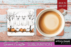 Cute Ghost Square Coaster - Spooky Halloween Coaster PNG Product Image 1