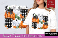 Cute Ghost Square Tshirt Background - Spooky Halloween PNG Product Image 1