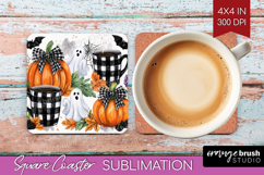 Cute Ghost Square Coaster - Spooky Halloween Coaster PNG Product Image 1