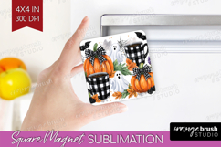 Cute Ghost Magnet Sublimation - Spooky Halloween Square PNG Product Image 1