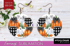 Cute Ghost Round Earrings - Spooky Halloween PNG Sublimation Product Image 1