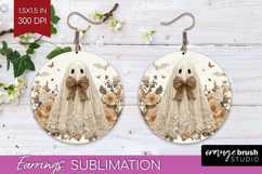 Cute Ghost Round Earrings - Spooky Halloween PNG Sublimation Product Image 1