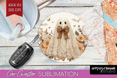 Cute Ghost Car Coaster - Spooky Halloween Coaster PNG Product Image 1