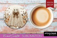 Cute Ghost Round Coaster - Spooky Halloween Coaster PNG Product Image 1