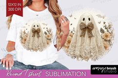 Cute Ghost Round Tshirt Background - Spooky Halloween PNG Product Image 1