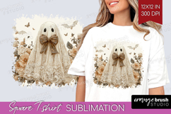 Cute Ghost Square Tshirt Background - Spooky Halloween PNG Product Image 1